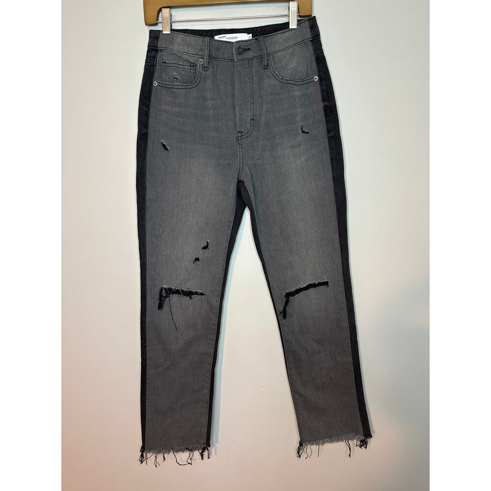 Hidden Jeans Tracey Straight Fit Black‎ Two Tone Raw Hem Size 26 HD1312ST Denim